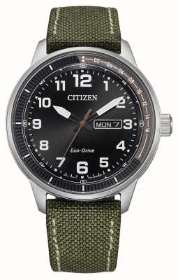 Citizen Мужские часы eco-drive Urban (42 мм) с черным циферблатом и зеленым холщовым ремешком BM8590-10E