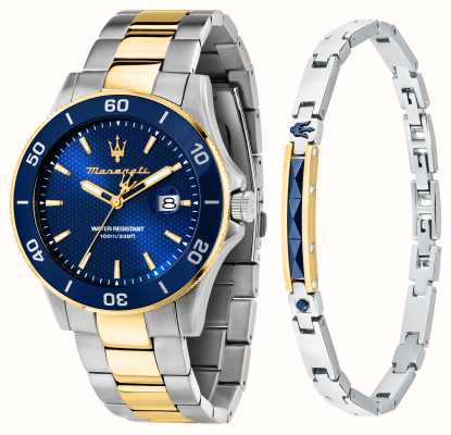 Maserati Подарочный набор мужских часов и браслета competizione (43 мм), синий циферблат/двухцветный браслет из нержавеющей стали R8873600007