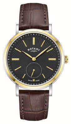 Rotary Кварцевые часы с малой секундной стрелкой (37 мм), темно-серый циферблат с гильошированным узором, коричневый кожаный ремешок GS05321/04