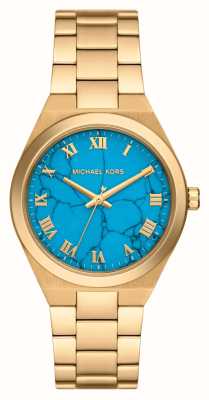 Michael Kors Женский браслет из леннокса (37 мм) с синим циферблатом и золотистым браслетом из нержавеющей стали MK7460