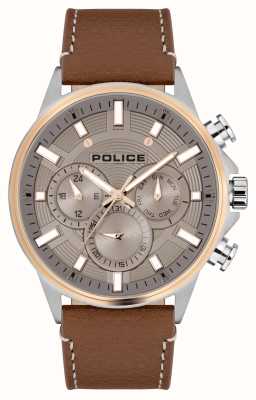 Police Кварцевый хронограф Kismet (47,5 мм), серый циферблат/коричневый кожаный ремешок PEWJF2195142
