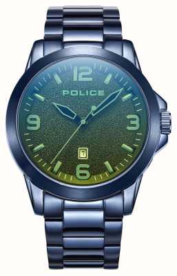 Police Кварцевый календарь Cliff (47 мм), черный циферблат, цветное стекло, синий браслет из нержавеющей стали PEWJH2194503