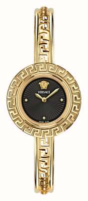 Versace Iconic la greca (28 мм) черный циферблат/браслет из нержавеющей стали золотистого цвета VE8C00524