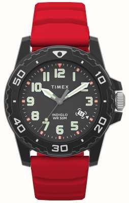 Timex Черный циферблат в стиле дайвера (42 мм)/красный силиконовый ремешок TW5M61000