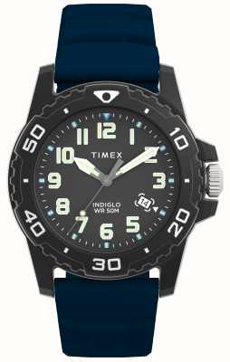 Timex Черный циферблат в стиле дайвера (42 мм)/синий силиконовый ремешок TW5M61100