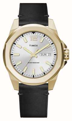 Timex Essex ave day-date (46 мм), серебристый циферблат/черный кожаный ремешок TW2W43200