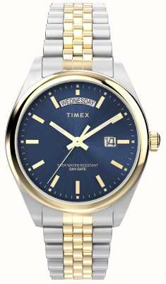 Timex Циферблат Legacy Day-Date (41 мм) с синими лучами и двухцветный браслет из нержавеющей стали TW2W42600