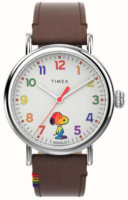 Timex Белый циферблат Standard Peanuts Love (40 мм), коричневый кожаный ремешок TW2W53900