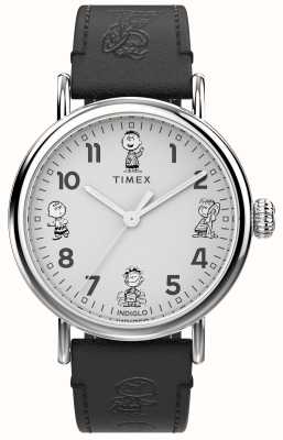 Timex Стандартный рисунок арахиса (40 мм), белый циферблат, черный кожаный ремешок TW2W45900