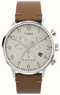 Timex Классический хронограф Waterbury (40 мм), кремовый циферблат/коричневый кожаный ремешок TW2W50900