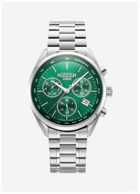 Roamer Мужские часы Pro Chronic (42 мм) с зеленым циферблатом и браслетом из нержавеющей стали 993819 41 75 20