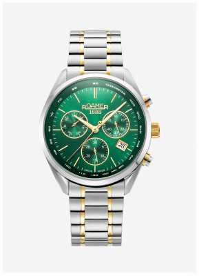 Roamer Мужские часы Pro Chronic (42 мм) с зеленым циферблатом и двухцветным браслетом из нержавеющей стали 993819 47 75 20