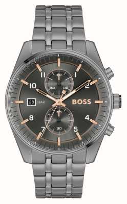 BOSS Мужские часы Skytraveller (44 мм) с серым циферблатом и серым браслетом из нержавеющей стали 1514153