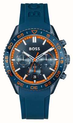 BOSS Мужские часы-бегун (43 мм), синий циферблат с хронографом и синий силиконовый ремешок 1514142