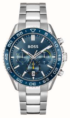 BOSS Мужские часы-бегун (43 мм), синий циферблат с хронографом и браслет из нержавеющей стали 1514143