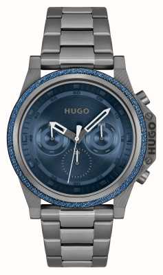 HUGO Мужской #brave (46 мм) с синим циферблатом и серым браслетом из нержавеющей стали 1530350