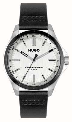 HUGO Мужская #complete (42 мм) серебряный циферблат / черный кожаный ремешок 1530325