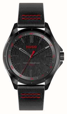 HUGO Мужская #complete (42 мм) черный циферблат/черный кожаный ремешок 1530321
