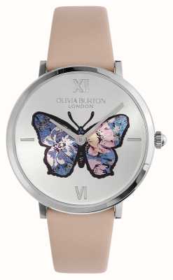 Olivia Burton Серебряный циферблат с бабочкой Signature (35 мм)/розовый кожаный ремешок 24000145