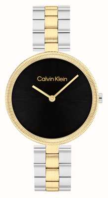 Calvin Klein Женский блестящий (32 мм) черный циферблат/двухцветный браслет из нержавеющей стали 25100012