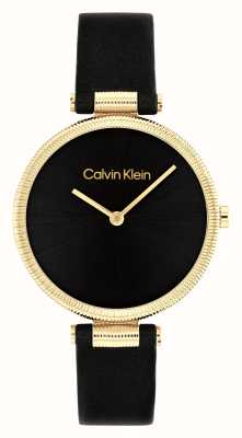 Calvin Klein Женский блестящий черный циферблат (32 мм)/черный кожаный ремешок 25100017