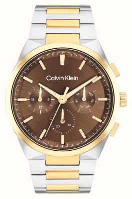 Calvin Klein Мужской отличительный (44 мм) коричневый циферблат/двухцветный браслет из нержавеющей стали 25200442
