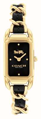Coach Женский прямоугольный циферблат черного цвета кади/черный кожаный золотой браслет из нержавеющей стали 14504281