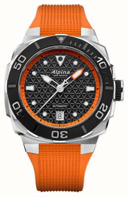 Alpina Seastrong Diver Extreme автоматический (39 мм), черный текстурированный циферблат/оранжевый каучуковый ремешок AL-525BO3VE6