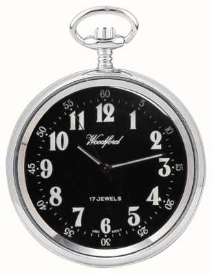 Woodford Механические карманные часы с открытым циферблатом, черный циферблат из нержавеющей стали 1040