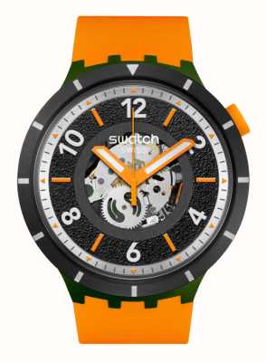 Swatch Черный скелетонизированный циферблат Power of Nature Fall-iage (47 мм) / оранжевый силиконовый ремешок SB03G107