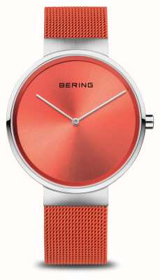 Bering Классический (39 мм) оранжевый циферблат/оранжевый браслет из стальной сетки 14539-505
