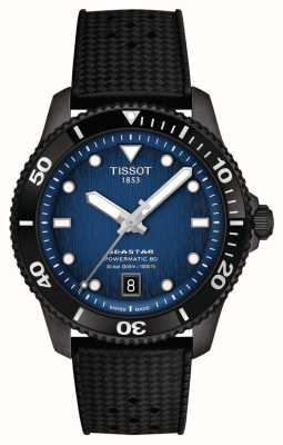 Tissot Seastar 1000 powermatic 80 (40 мм) с синим циферблатом и черным каучуковым ремешком T1208073704100