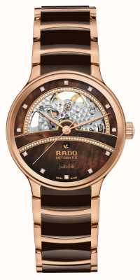 RADO Женские автоматические часы Centrix с открытым сердцем (35 мм), коричневый перламутровый циферблат/коричневый керамический браслет R30029942