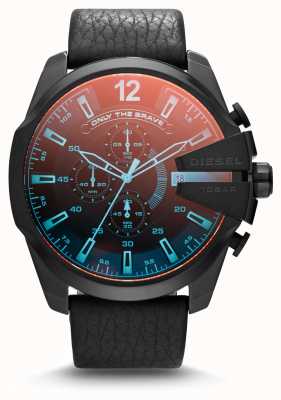 Diesel Мужские часы mega Chief black ip steel black кожаные переливающиеся DZ4323