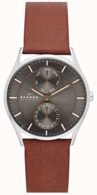 Skagen Мужские часы с коричневым кожаным ремешком SKW6086
