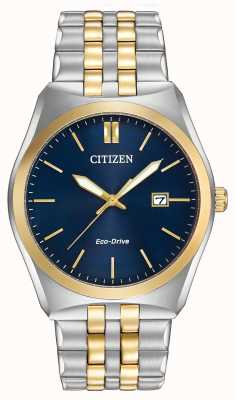 Citizen Мужские часы corso eco-drive из нержавеющей стали с золотым циферблатом и синим циферблатом BM7334-58L