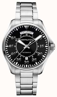 Hamilton Мужские часы цвета хаки с черным циферблатом и ремешком из нержавеющей стали H64615135