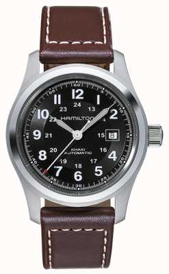 Hamilton Мужские часы хаки поле авто 42мм черный циферблат коричневый кожаный ремешок H70555533
