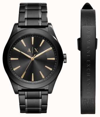 Armani Exchange Мужские часы и браслет подарочный набор | черный циферблат | черная нержавеющая сталь AX7102