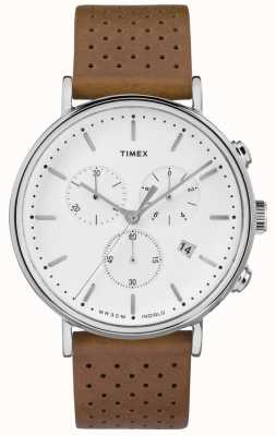 Timex Коричневый кожаный ремешок Fairfield Chrono / белый циферблат TW2R26700