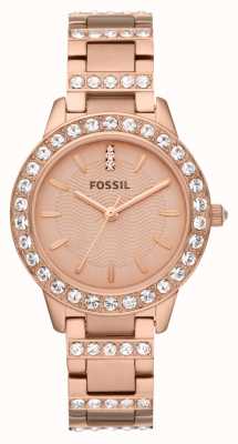 Fossil женский джесси | циферблат из розового золота | набор кристаллов | браслет из нержавеющей стали из розового золота ES3020