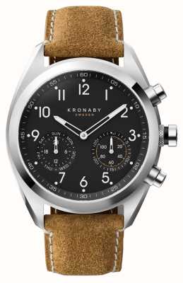 Kronaby Гибридные умные часы Apex (43 мм), черный циферблат/коричневый ремешок из вощеной итальянской замши S3112/1