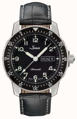 Sinn 104 st sa классические часы для пилотов черный кожаный ремешок 104.011 BLACK ALLIGATOR EFFECT WHITE STITCH