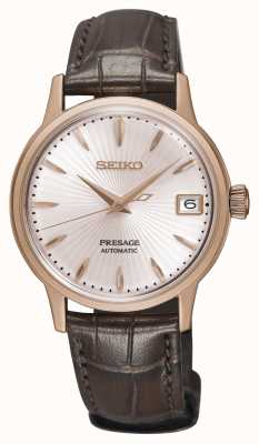 Seiko Женские автоматические часы Presage, розовое золото, коричневый кожаный ремешок SRP852J1