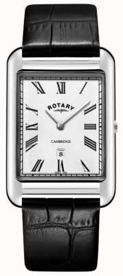 Rotary Мужские часы cambridge date square с черным кожаным ремешком GS05280/01