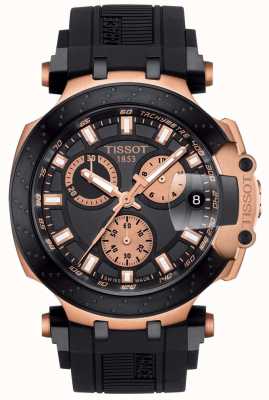 Tissot Мужские кварцевые часы t-race chrono с черным циферблатом, позолоченные акценты T1154173705100