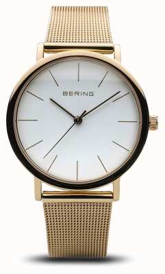 Bering Женские классические часы с золотой сеткой 13436-334