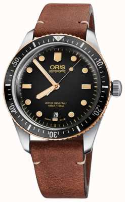 ORIS Автоматические часы Divers Sixty Five (40 мм) с черным циферблатом и коричневым кожаным ремешком 01 733 7707 4354-07 5 20 45