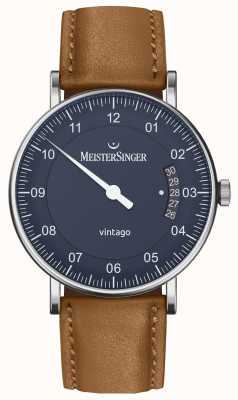MeisterSinger | мужское винтажное вино | автоматический | коричневая кожа | синий циферблат VT908