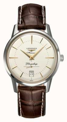 LONGINES Флагманские мужские часы héritage с коричневым кожаным кремовым циферблатом L47954782